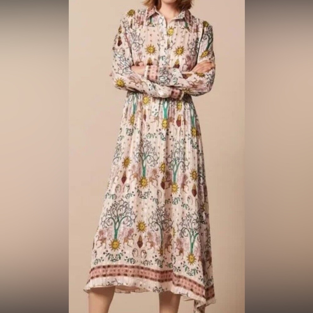 Sandro Pink Floral Long Sleeve Midi Dress